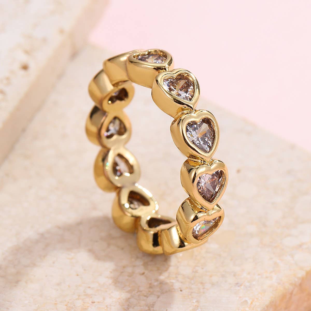 Gold Rhinestone Multi-Shape Eternity Stack Rings | 40R142: ROUND