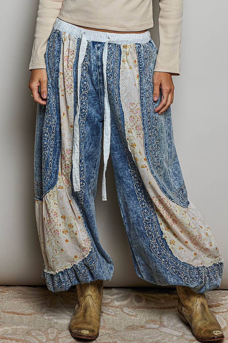 Patchwork Embroidered French Terry Jogger Pants