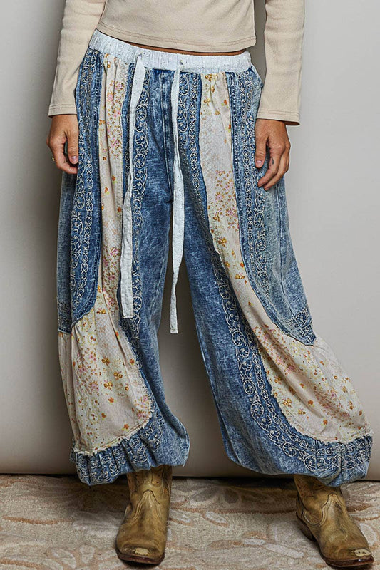 Patchwork Embroidered French Terry Jogger Pants
