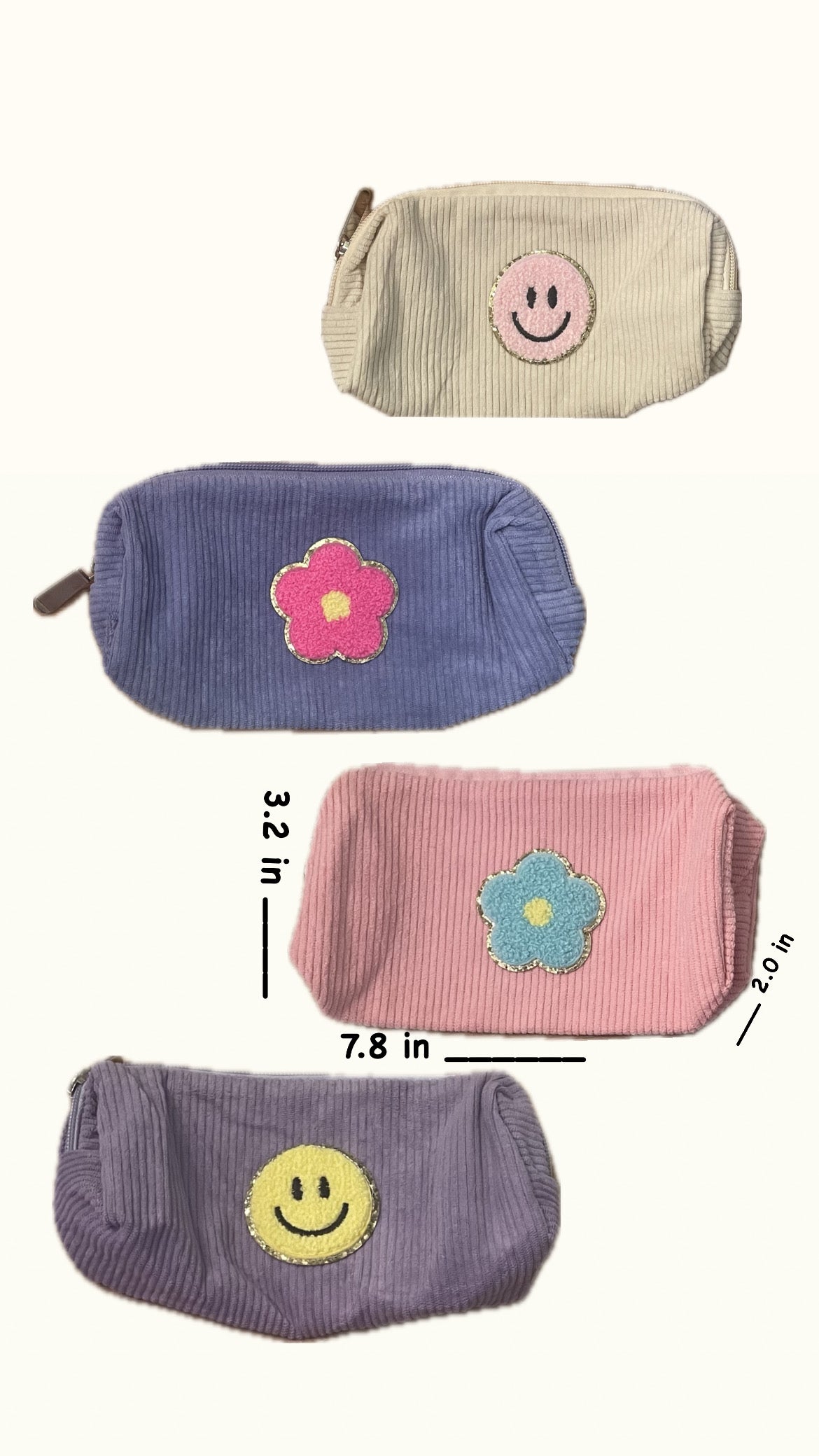 Small Corduroy Pouch - Pink Smiley Face