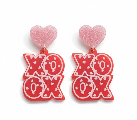 Acrylic Glitter XO Drop Earrings