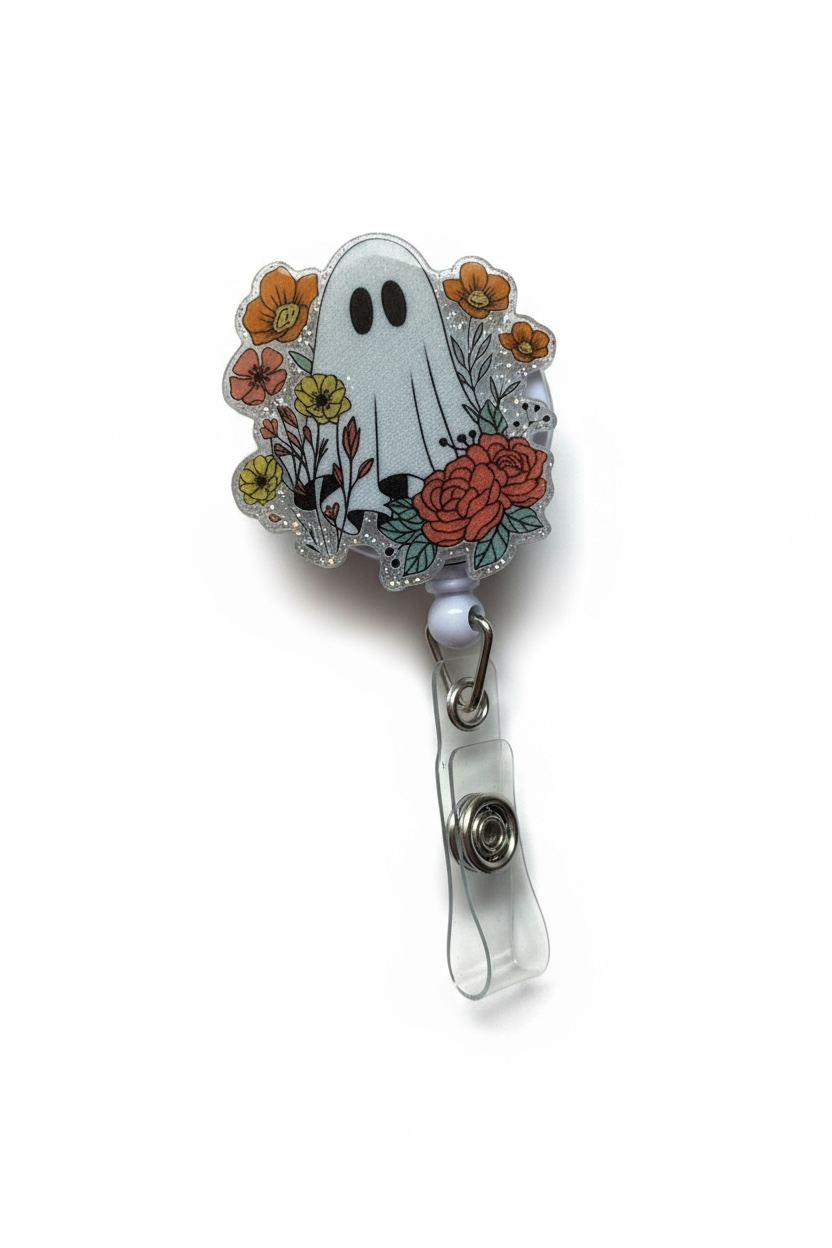 Floral Ghost Acrylic Badge Reel
