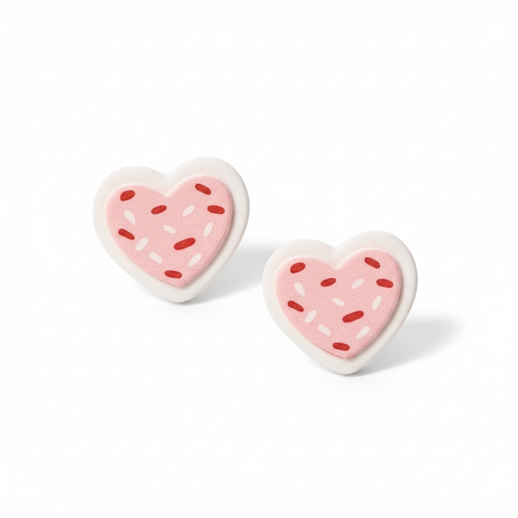 Polymer Clay Carved Cookie Heart Stud Earrings