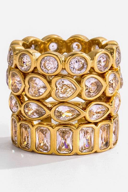 Gold Rhinestone Multi-Shape Eternity Stack Rings | 40R142: ROUND