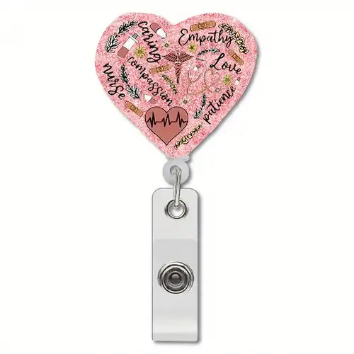 Pink Glitter Heart Badge Reel