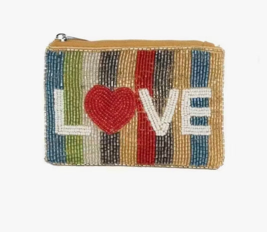 Love Heart Color Block Beaded Coin Purse/Pouch