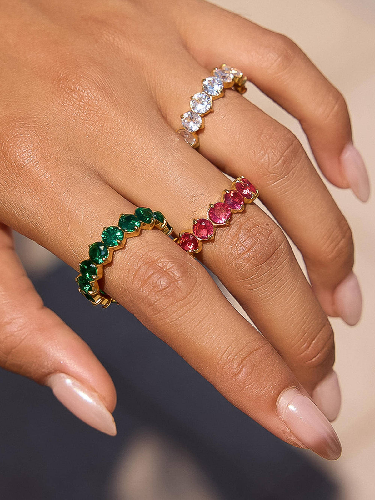 Veloura 18K Gold Non-Tarnish CZ Eternity Ring: Green / 7