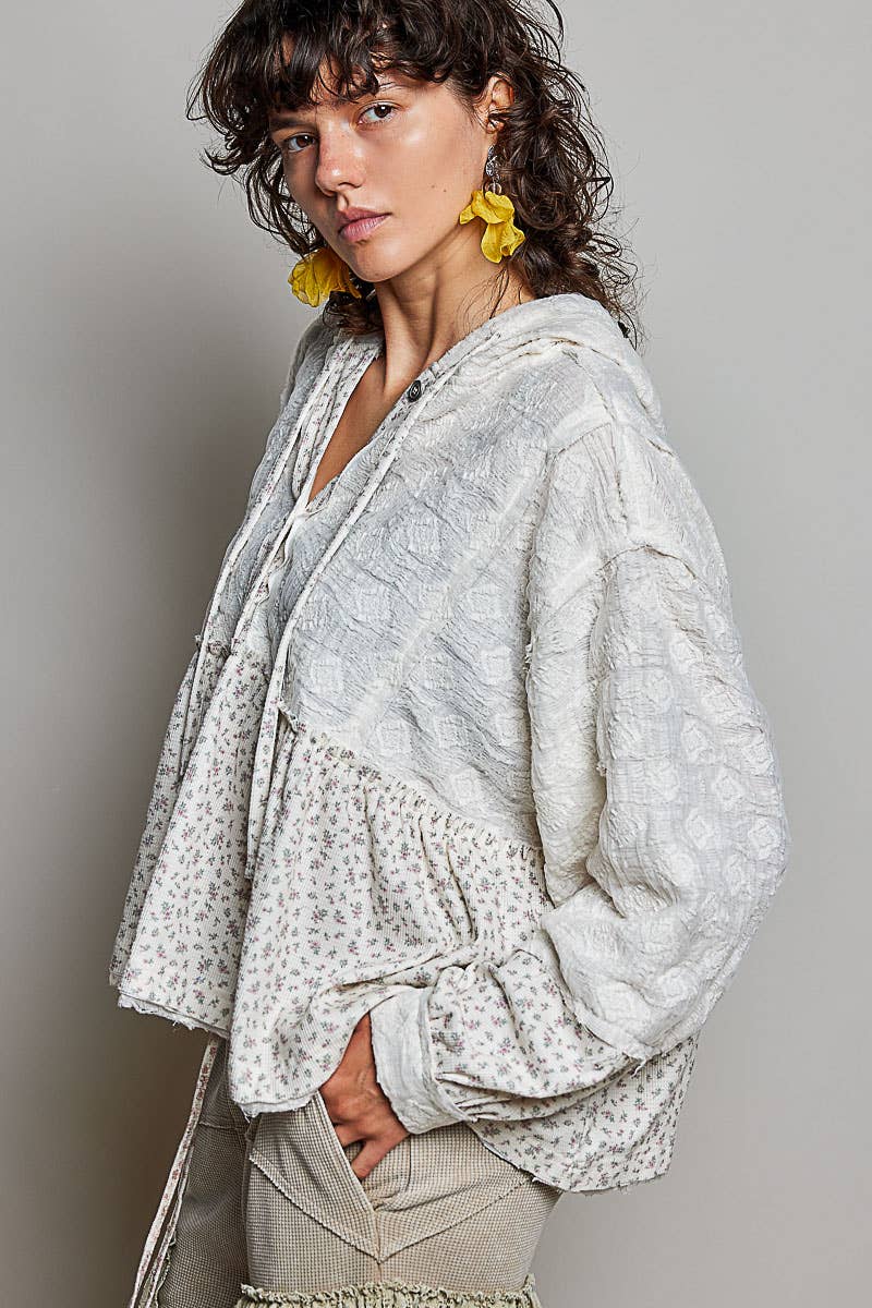Lace Balloon Sleeve Ruffle Hoodie