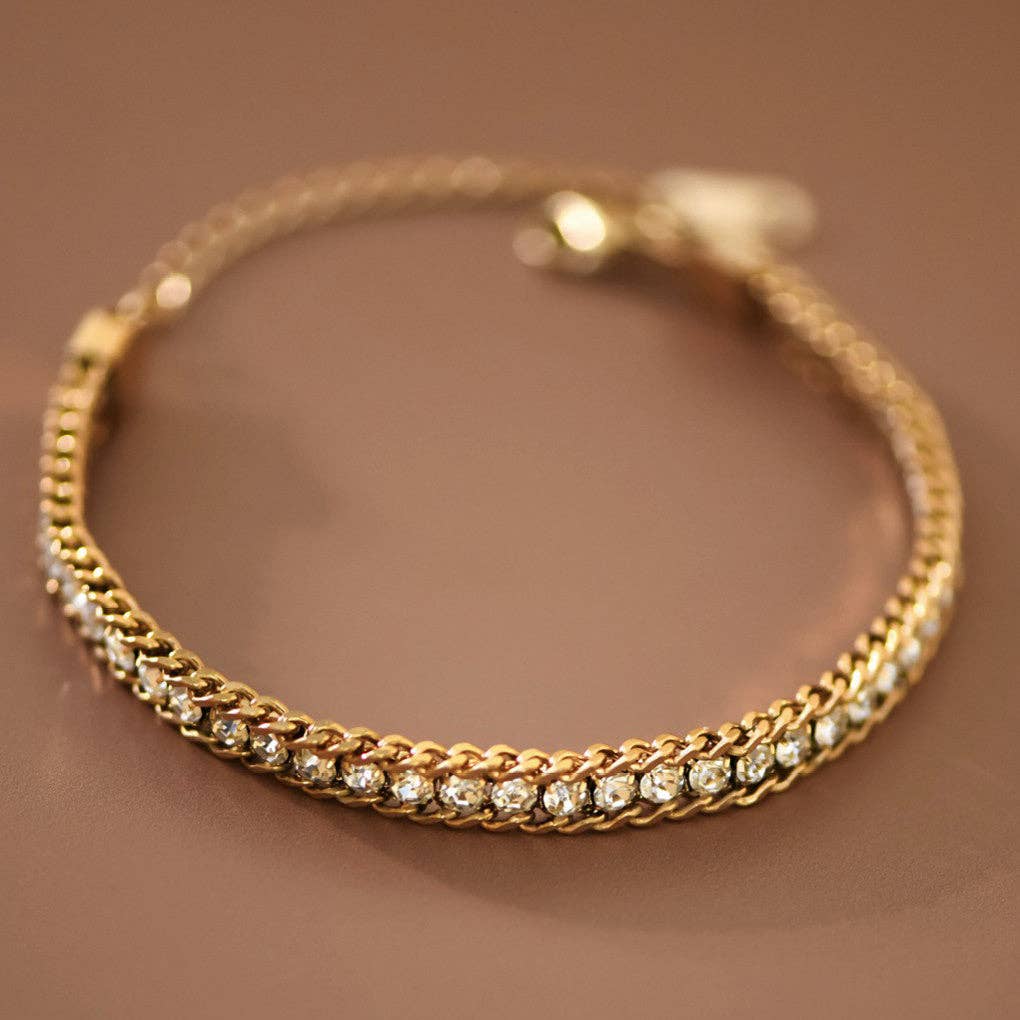 18K Gold PVD Plated Stainless Steel Crystal Chain Bracelet - 7646: S0OX3T7646