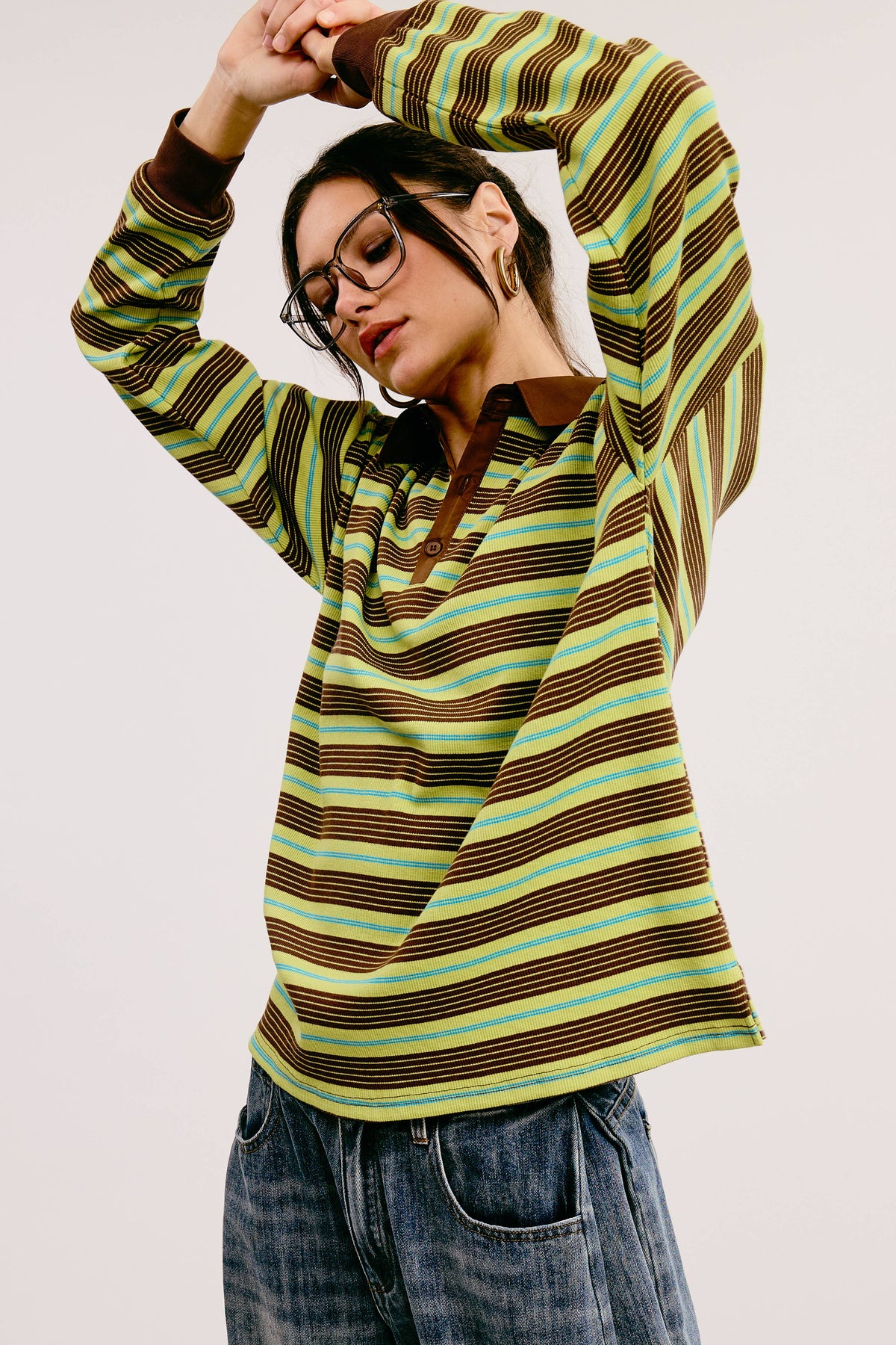 Stripe Oversized Long Sleeve Polo/ LAUREL