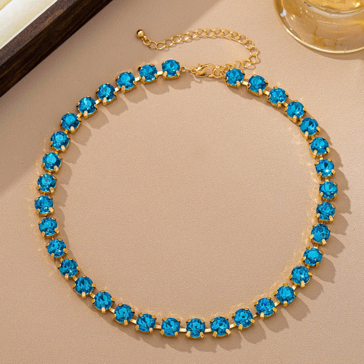 Brass & Multi-Color Glass Crystal Tennis Necklace | 80N93702: LT ROSE