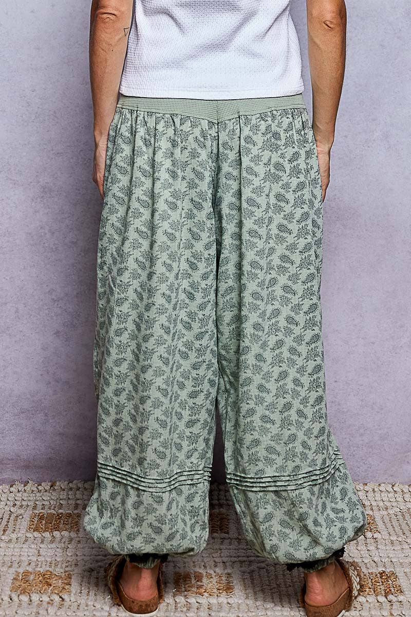 Double Gauze Paisley Embroidered Woven Jogger Pants