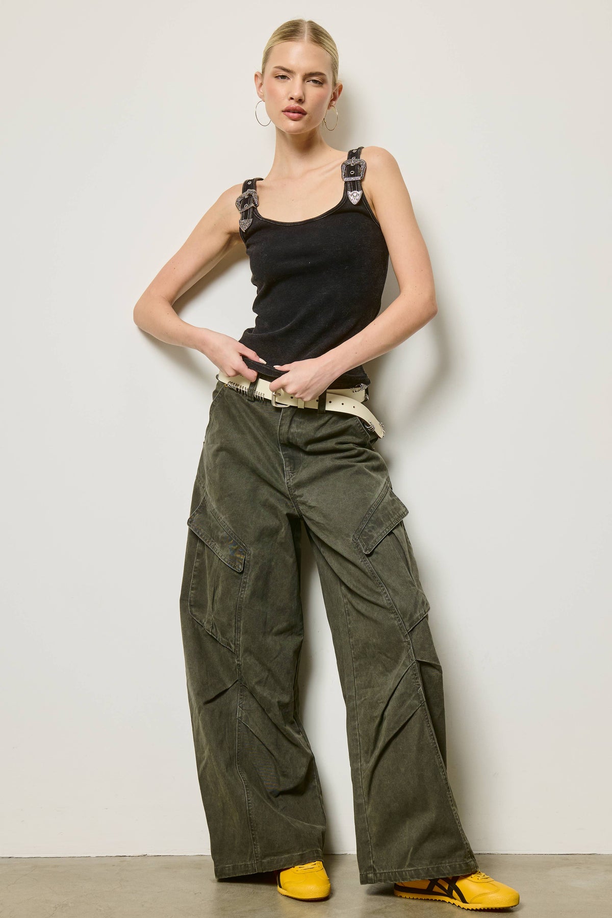 Wide Leg Twill Cargo Pants / Jasper