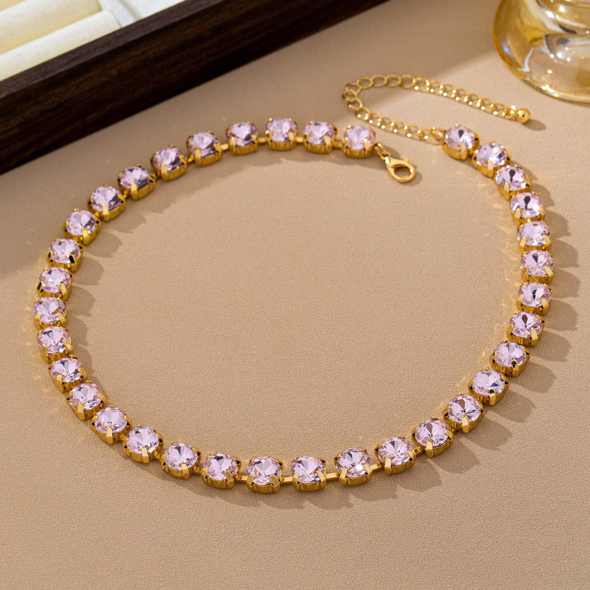 Brass & Multi-Color Glass Crystal Tennis Necklace | 80N93702: FUCHSIA