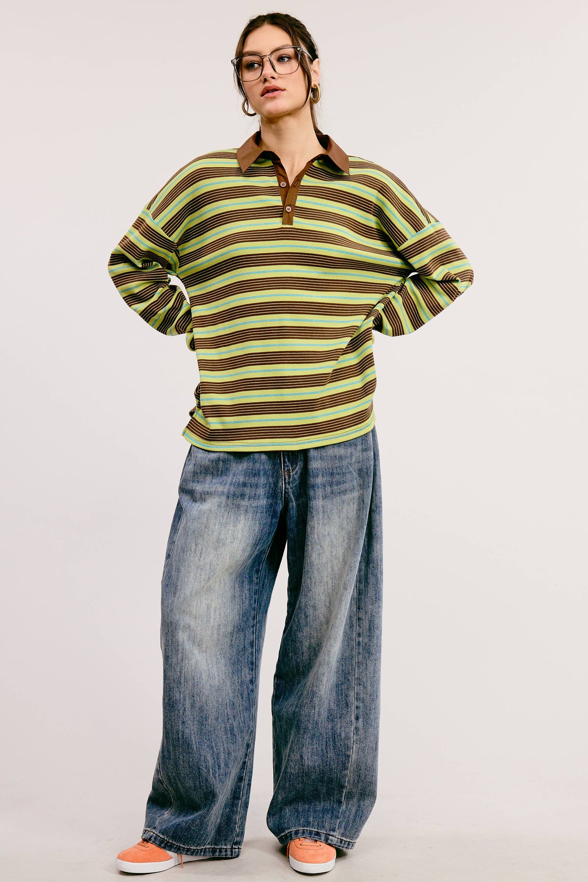 Stripe Oversized Long Sleeve Polo/ LAUREL