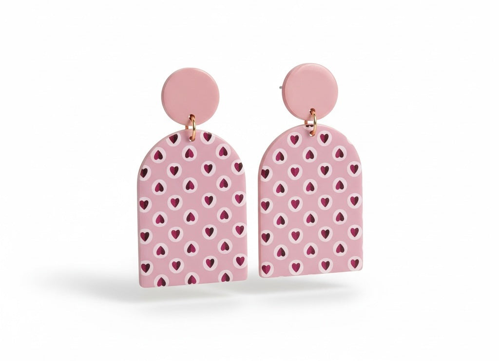 Pink + Maroon Heart Arch Drop Earrings