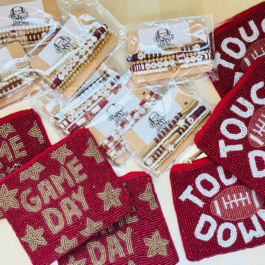 Game Day Maroon + Gold Beaded Bracelet Stack