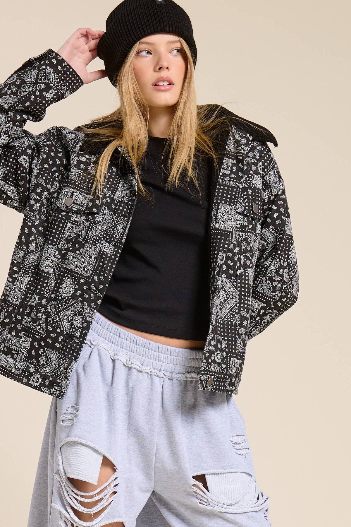 Paisley Print Fleece Lined Bomber Jacket