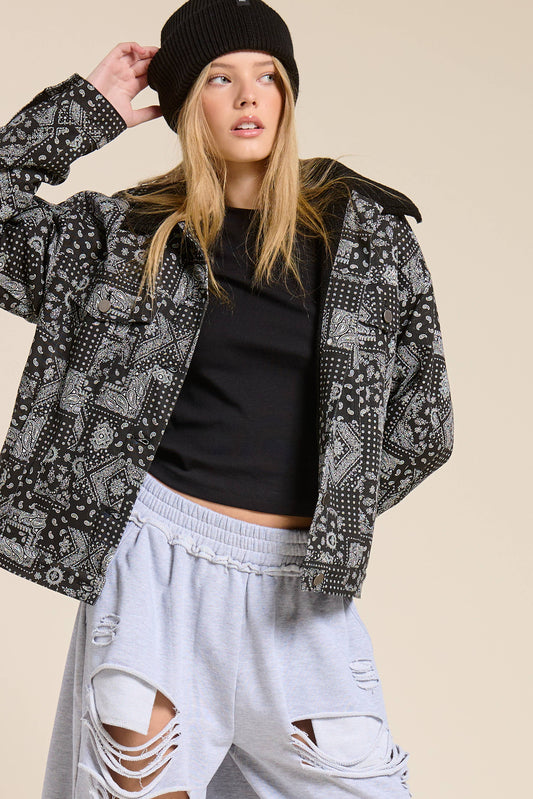 Paisley Print Fleece Lined Bomber Jacket