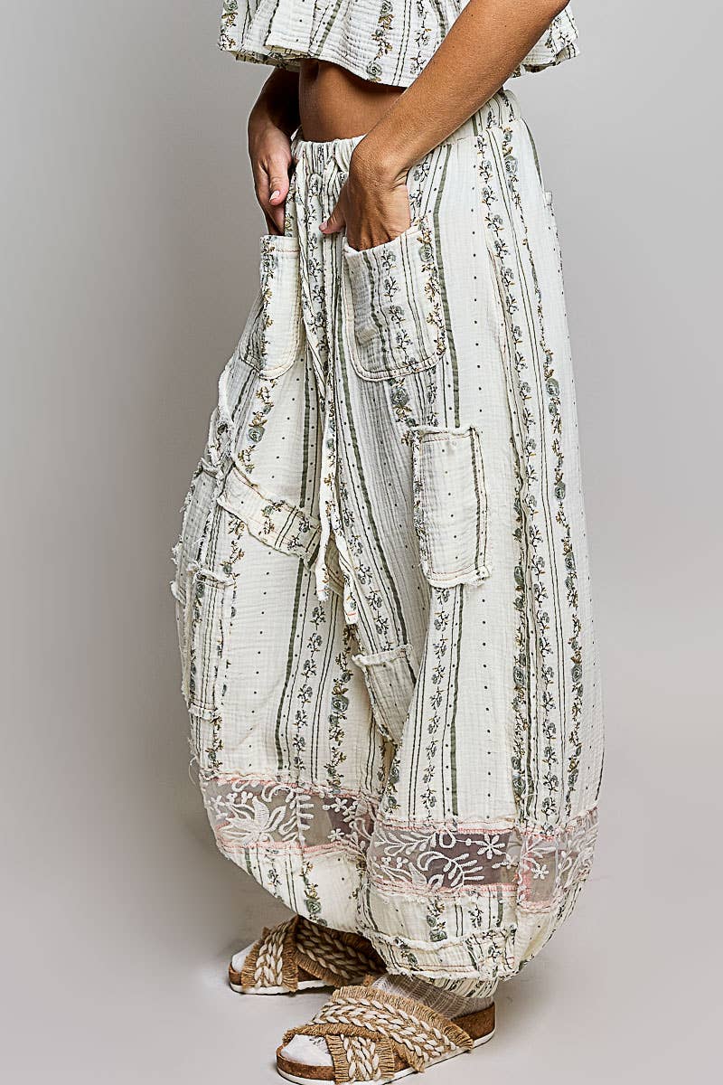 Double Gauze Lace Patch Woven Pants