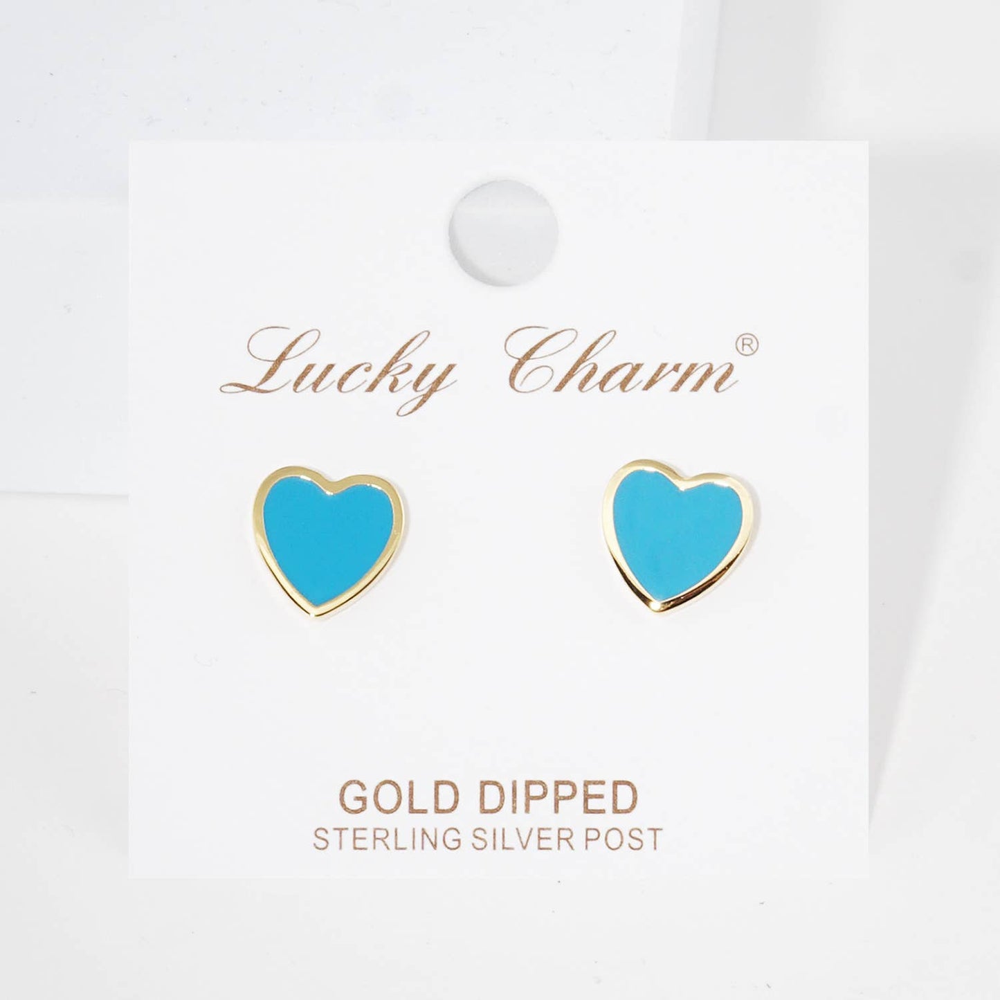 Gold Plated Epoxy Heart Post Earrings : Turquoise