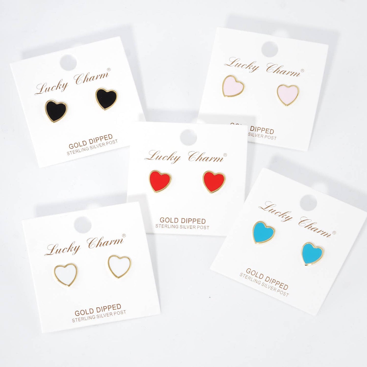 Gold Plated Epoxy Heart Post Earrings : White
