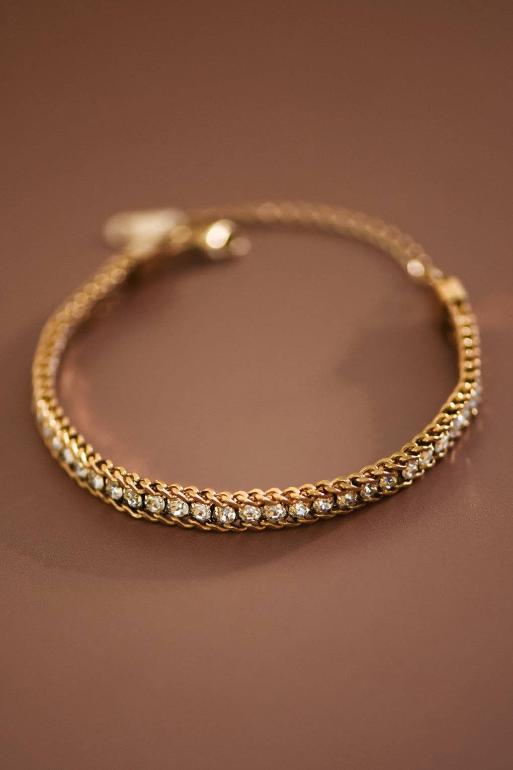 18K Gold PVD Plated Stainless Steel Crystal Chain Bracelet - 7646: S0OX3T7646