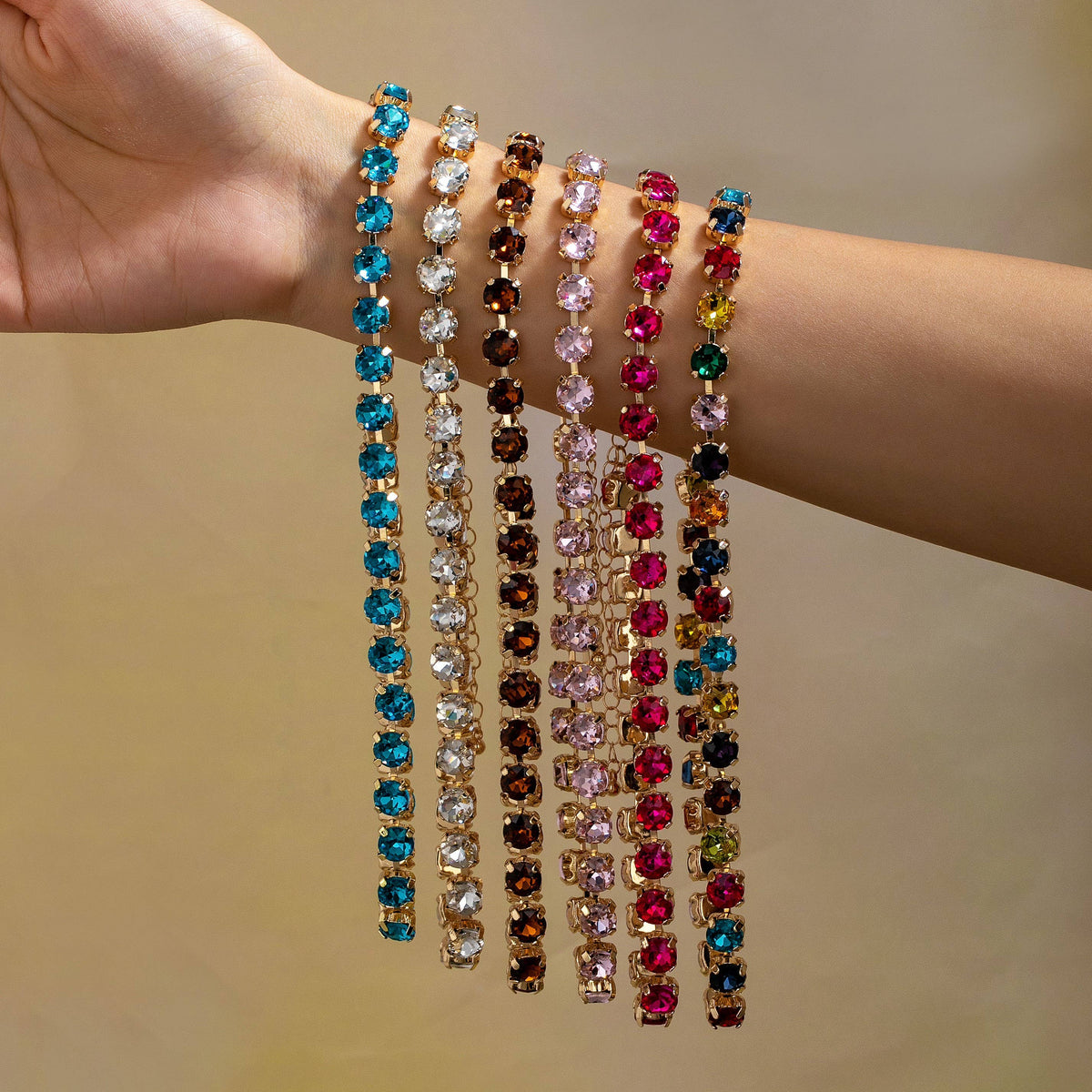 Brass & Multi-Color Glass Crystal Tennis Necklace | 80N93702: AQUA