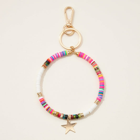 Natural Stone Beaded Star Bracelet Keychain