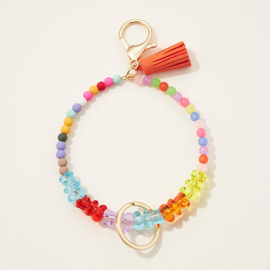 Gummy Bear Beaded Wristlet Keychain with Tassel