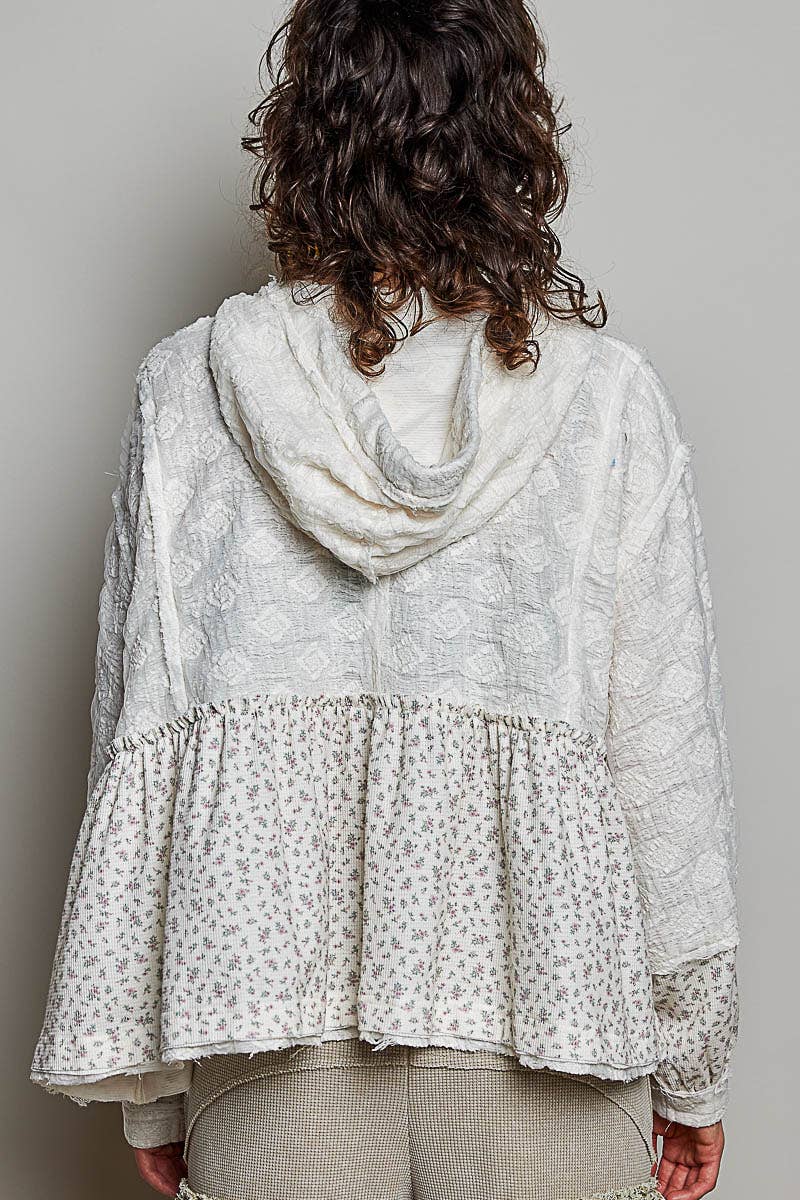 Lace Balloon Sleeve Ruffle Hoodie