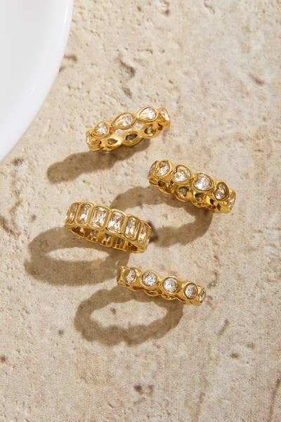 Gold Rhinestone Multi-Shape Eternity Stack Rings | 40R142: HEART