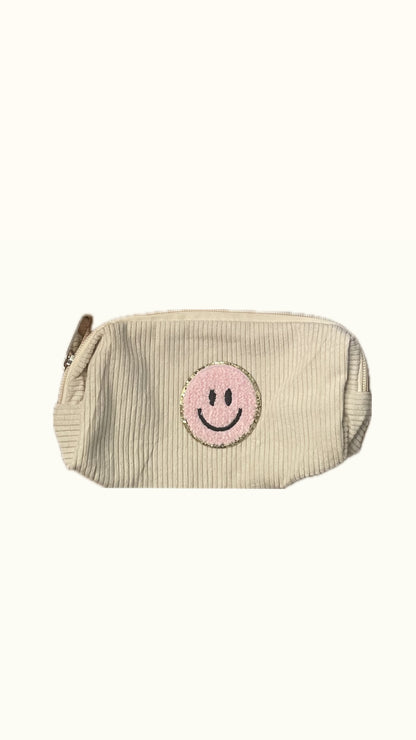 Small Corduroy Pouch - Pink Smiley Face