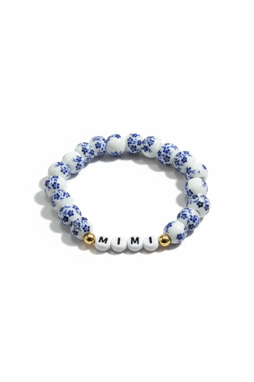 Blue & White Porcelain Ceramic Bead Stretch Bracelet