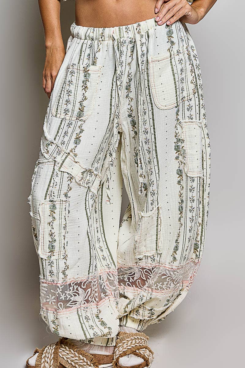Double Gauze Lace Patch Woven Pants