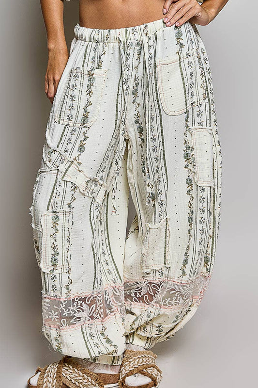 Double Gauze Lace Patch Woven Pants