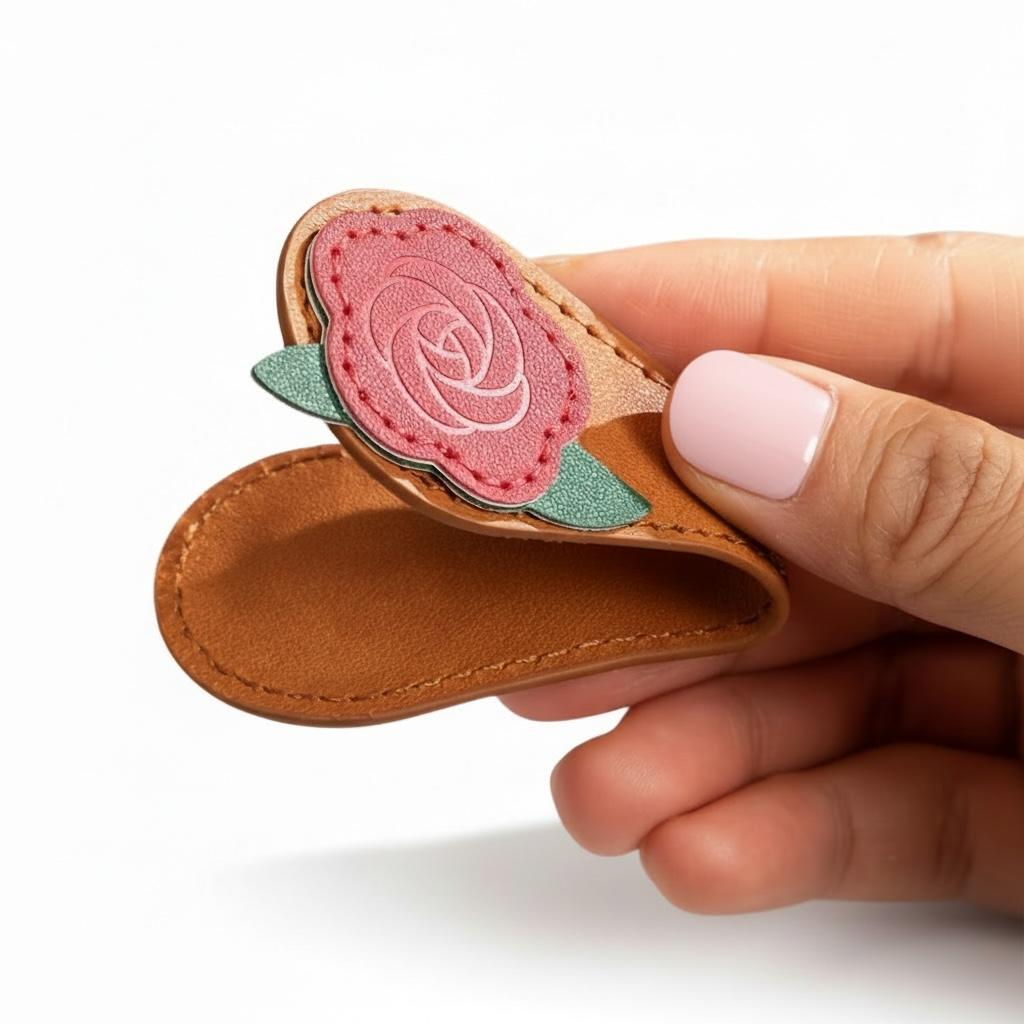 Faux Leather Magnetic Bookmark - Vintage Rose