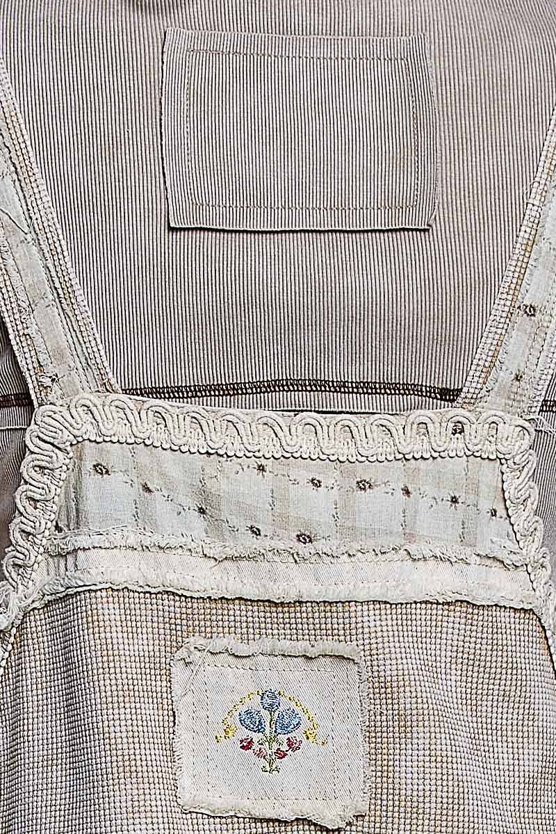 Vintage Embroidered Patchwork Lace Trim Utility Jumpsuit