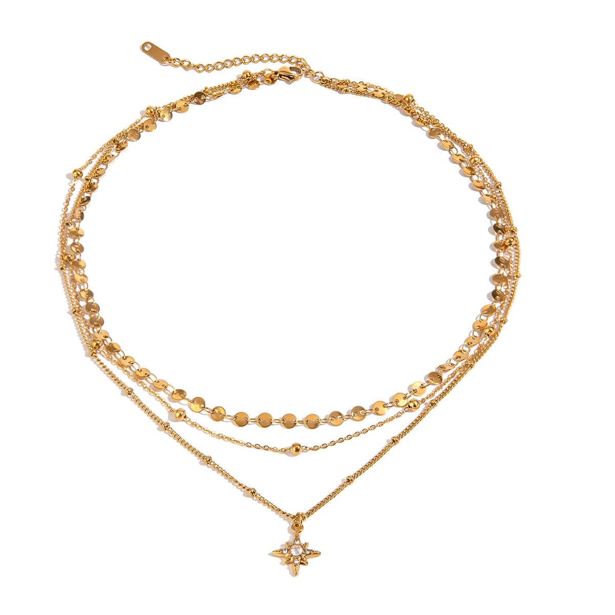 18K Gold PVD Plated Stainless Steel Celestial Layered Necklace – 8023: S0OX3T8023