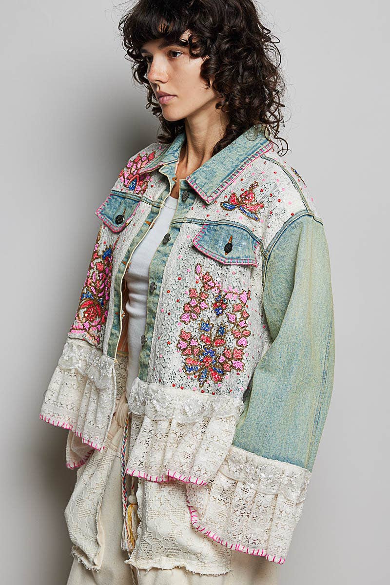 Boho Embroidered Denim Lace Jacket
