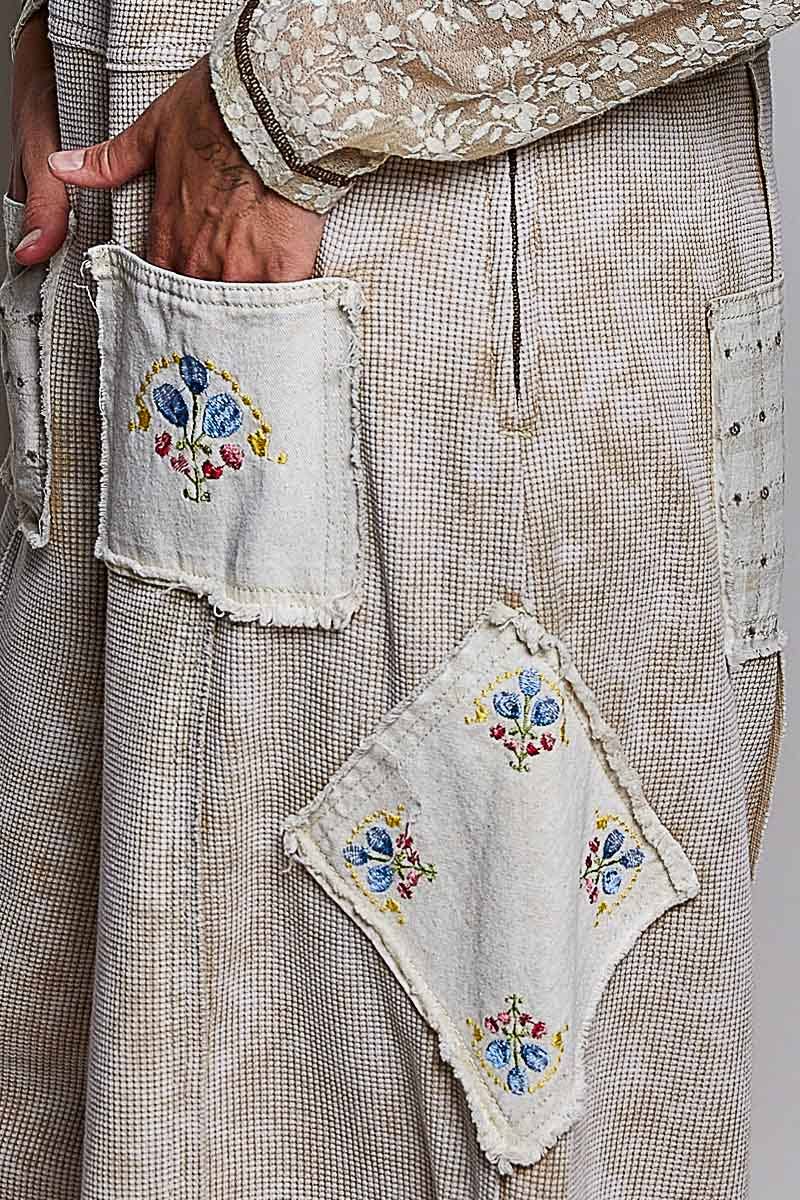 Vintage Embroidered Patchwork Lace Trim Utility Jumpsuit