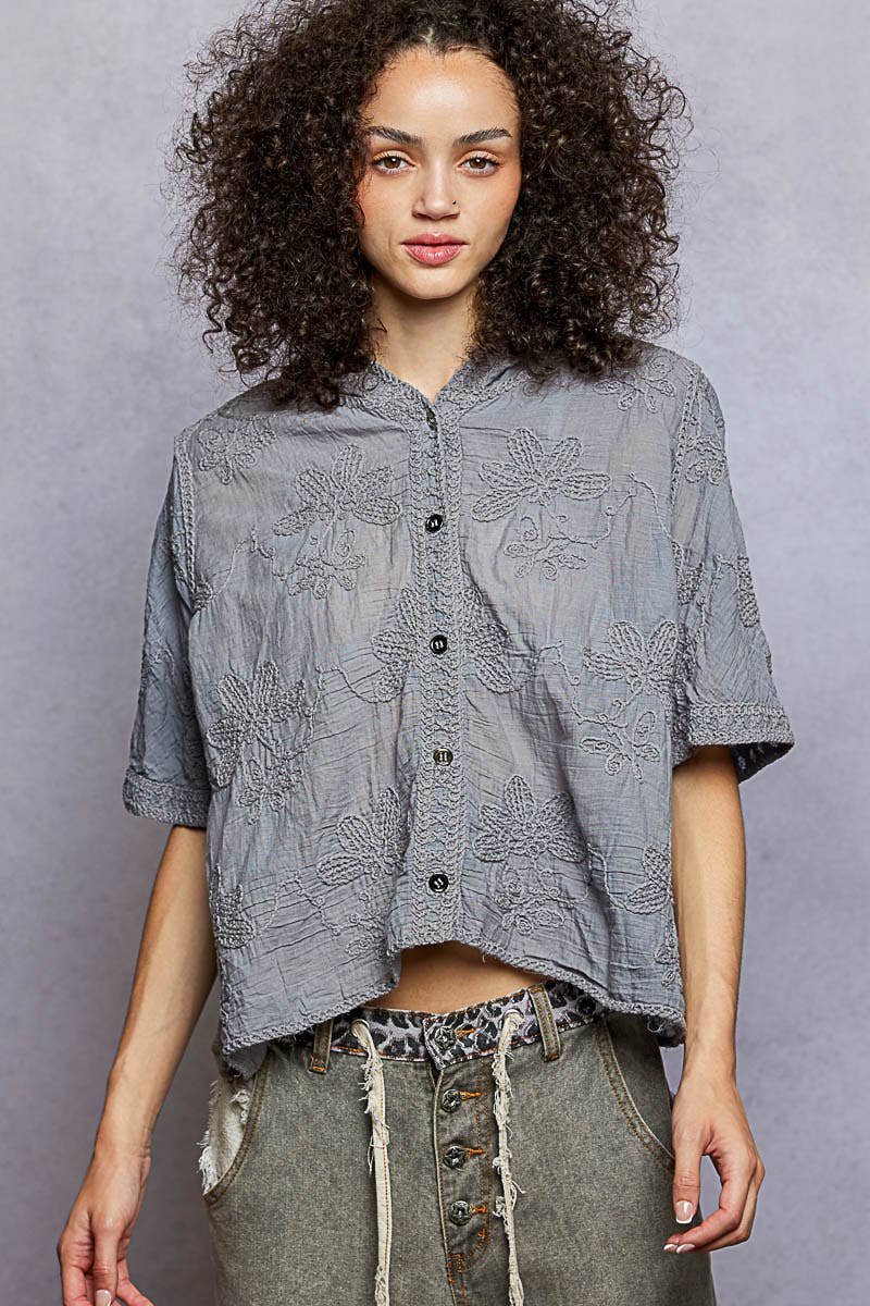 Floral Embroidered Crochet Hooded Top