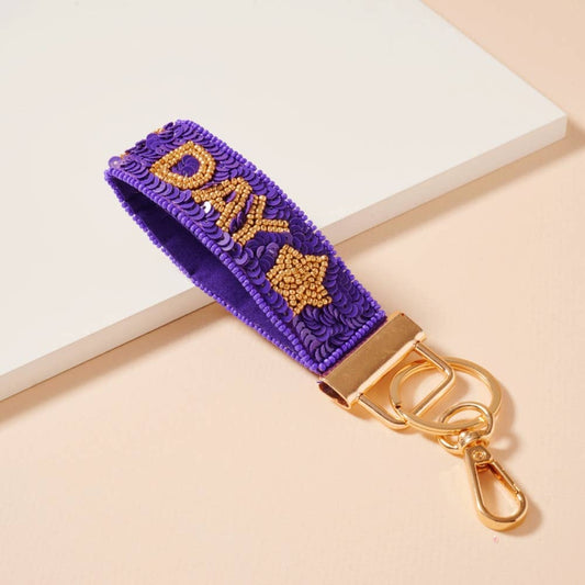 Game Day Beaded Key Chains: Purple + Gold