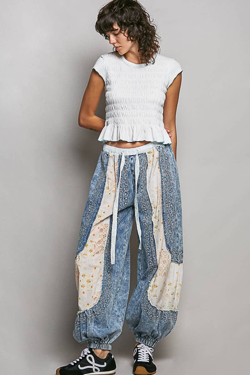 Patchwork Embroidered French Terry Jogger Pants