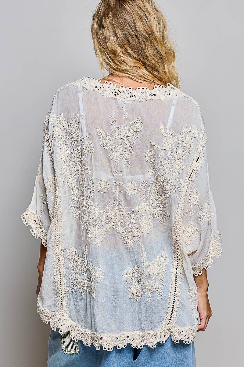 Floral Embroidered Crochet V-Neck Top