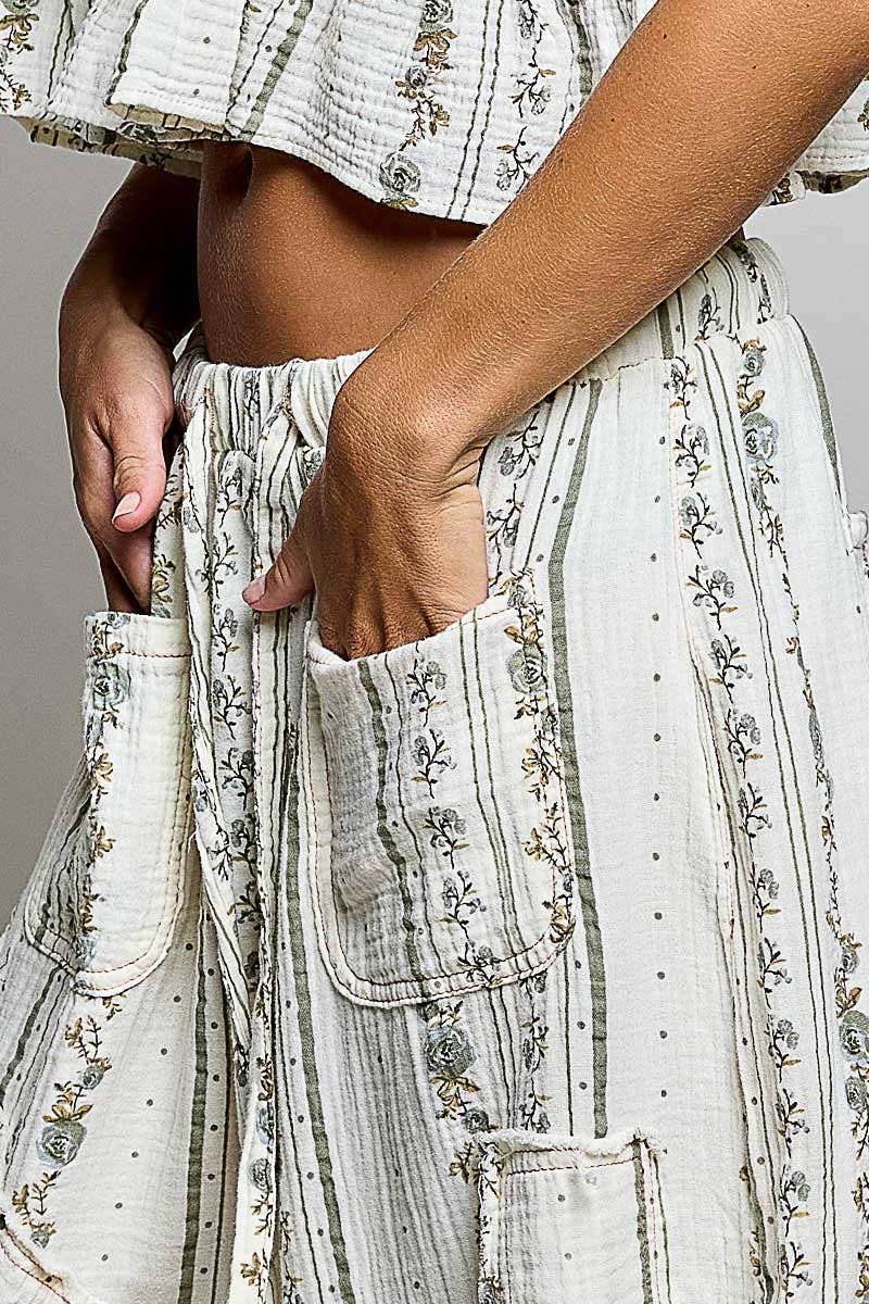 Double Gauze Lace Patch Woven Pants