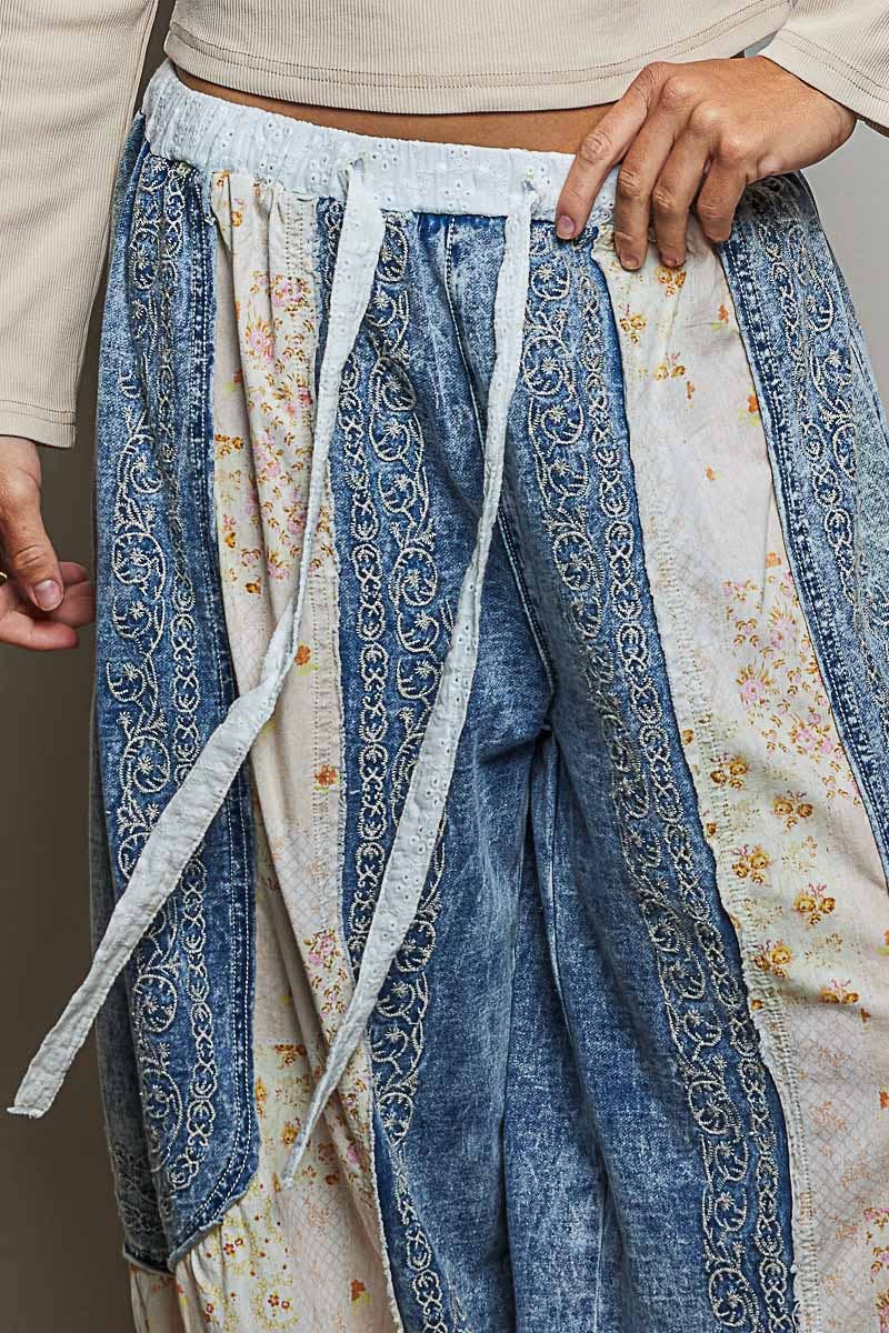 Patchwork Embroidered French Terry Jogger Pants