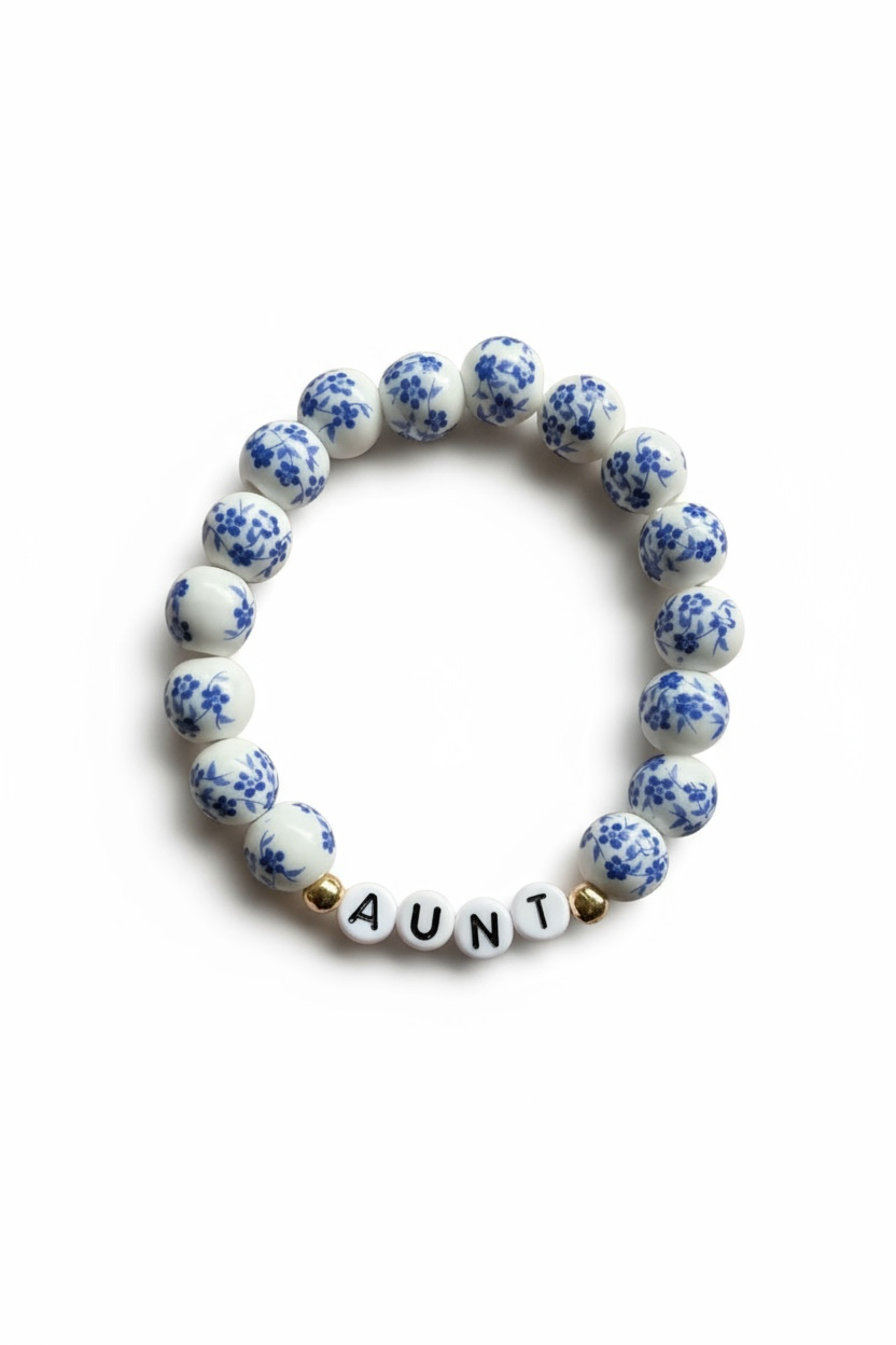 Blue & White Porcelain Ceramic Bead Stretch Bracelet