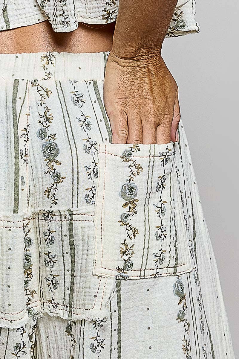 Double Gauze Lace Patch Woven Pants