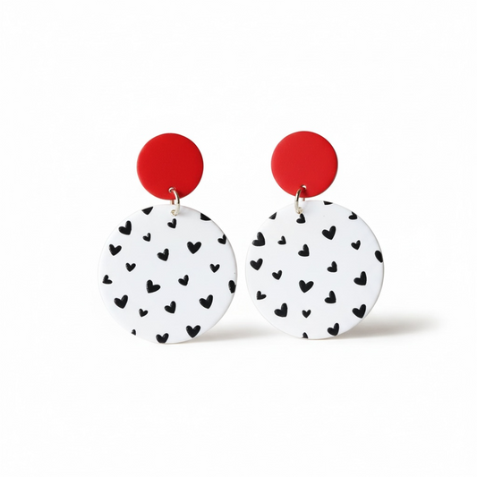 Circle Clay Dainty Hearts Drop Earrings